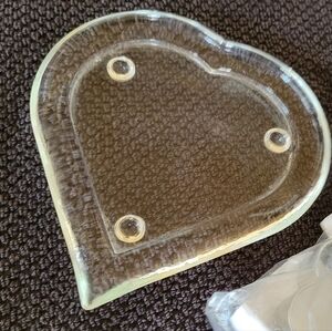 Vintage Rare Glass Heart Jewelry Trinket Candle Dish